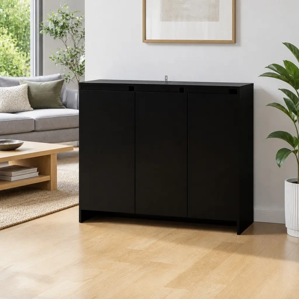 Sideboard Storage Cabinet Black 3 Door Engineered Wood Display