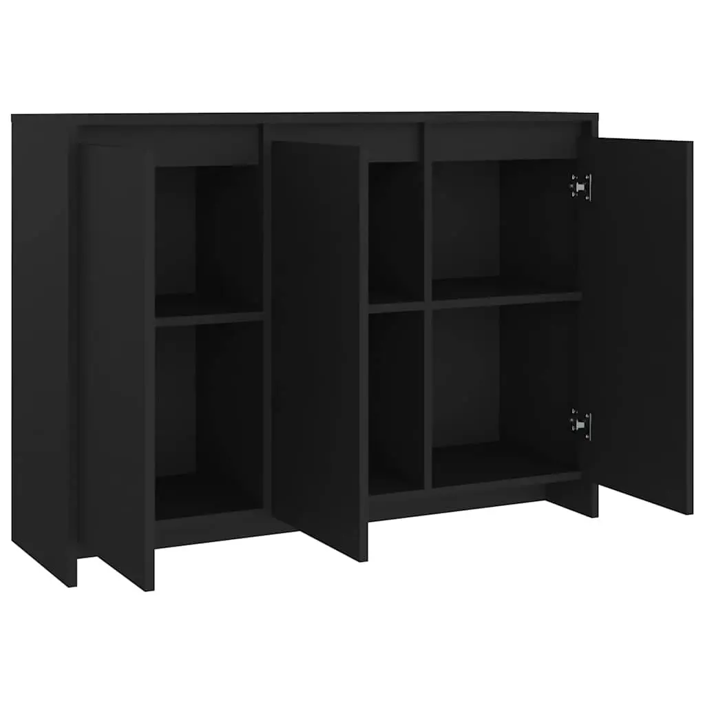 Sideboard Storage Cabinet Black 3 Door Engineered Wood Display