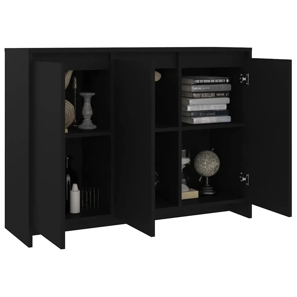 Sideboard Storage Cabinet Black 3 Door Engineered Wood Display