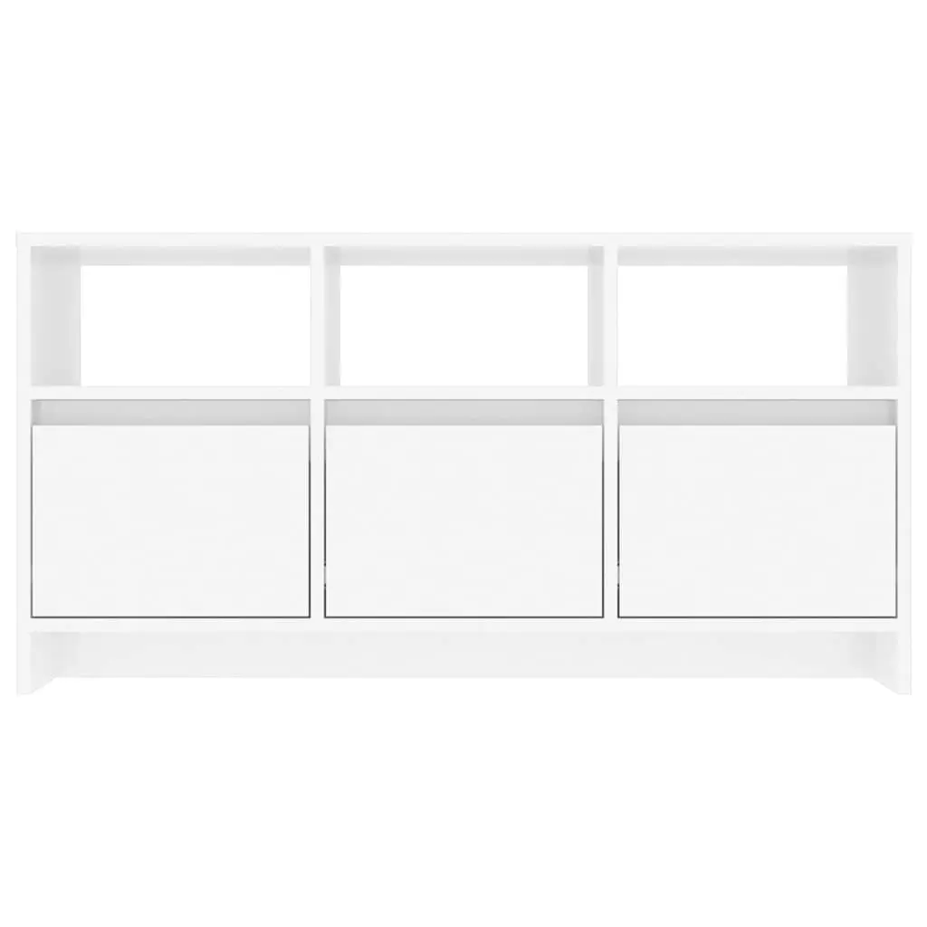 TV Cabinet White High Gloss 102cm Storage Unit with 3 Drawers and 3 Compartments