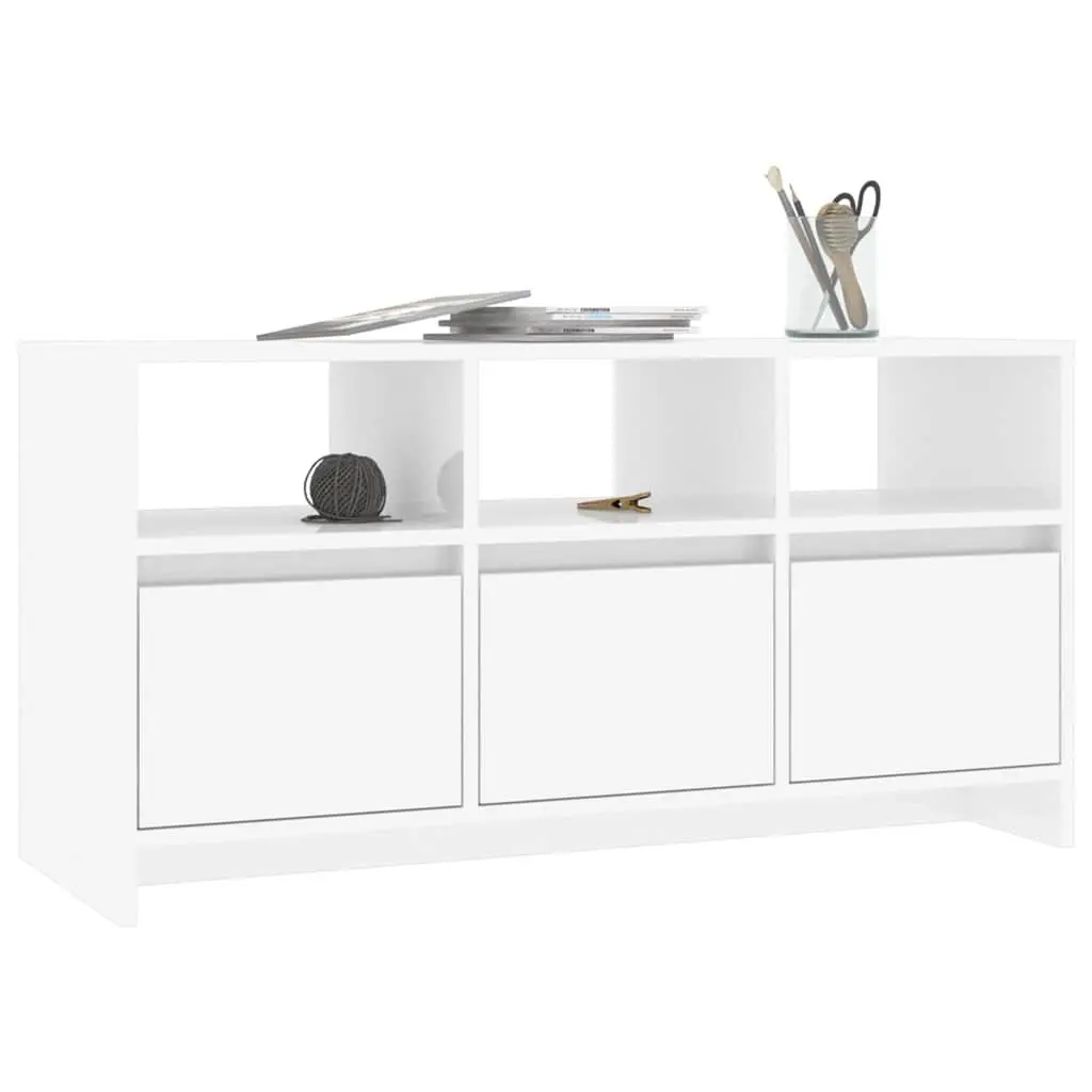 TV Cabinet White High Gloss 102cm Storage Unit with 3 Drawers and 3 Compartments