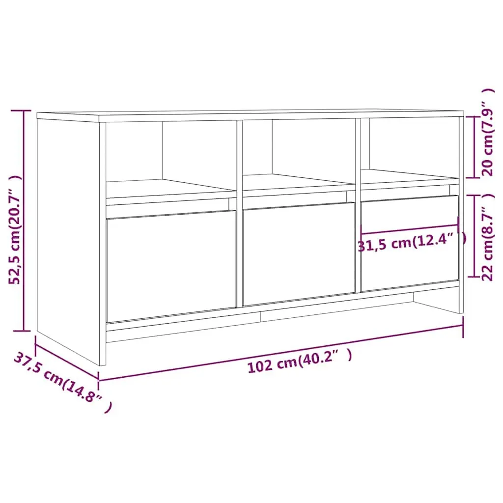 TV Cabinet White High Gloss 102cm Storage Unit with 3 Drawers and 3 Compartments