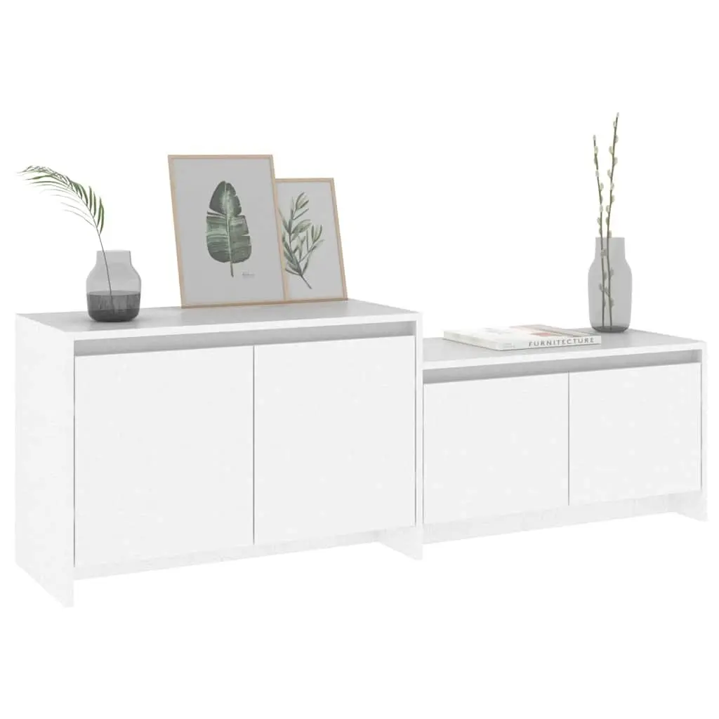 White TV Cabinet Lowboard Storage Unit 4 Doors Durable Organiser Furniture 1465x350x500mm