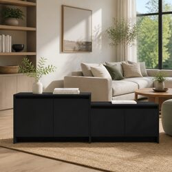 Concise Black TV Cabinet with 4 Doors for Storage