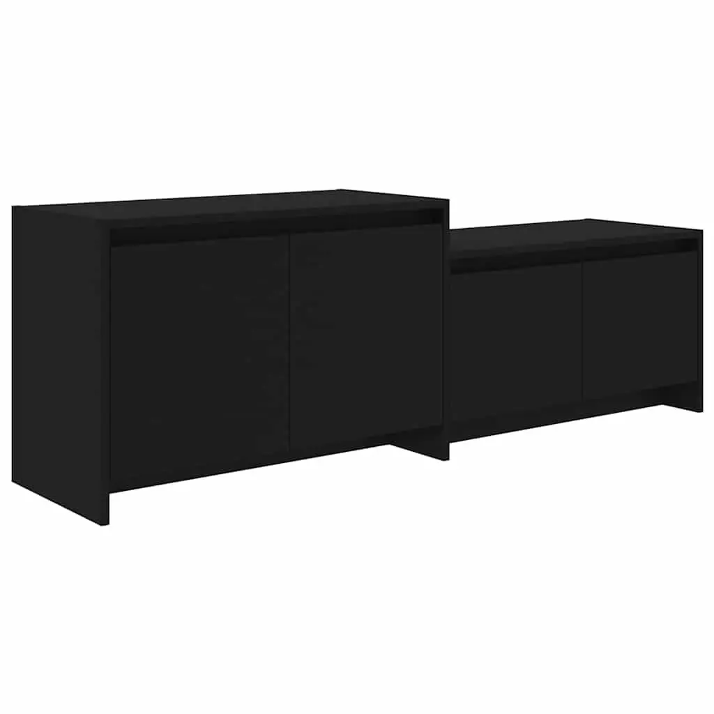 TV Cabinet 4 Doors Living Room Storage Unit Lowboard Black Engineered Wood