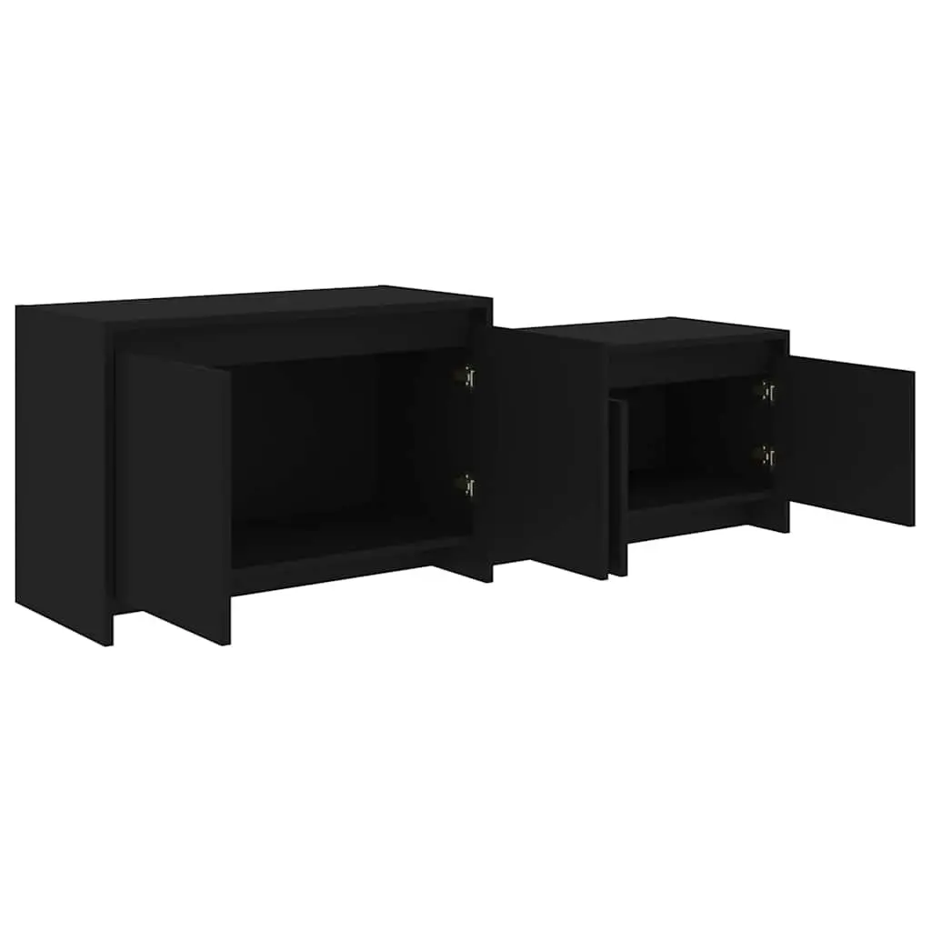 TV Cabinet 4 Doors Living Room Storage Unit Lowboard Black Engineered Wood