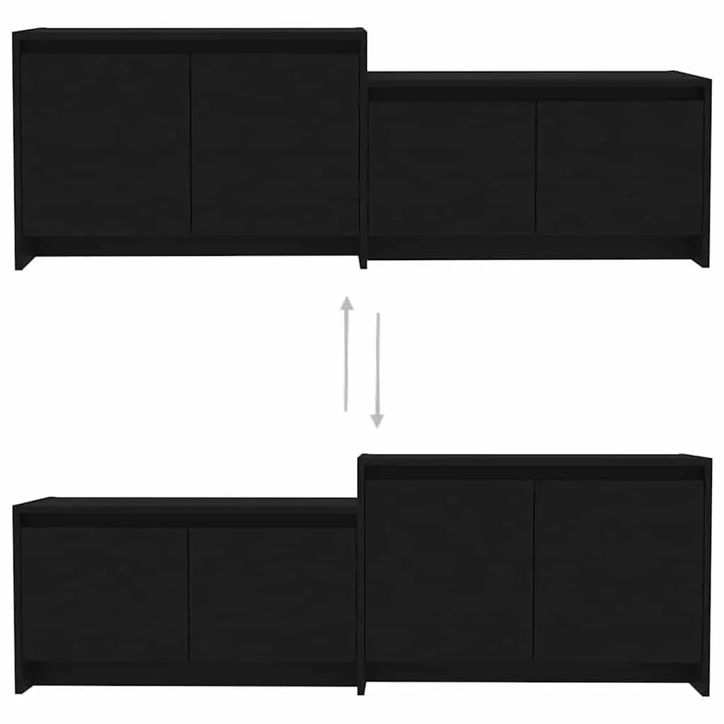 TV Cabinet 4 Doors Living Room Storage Unit Lowboard Black Engineered Wood
