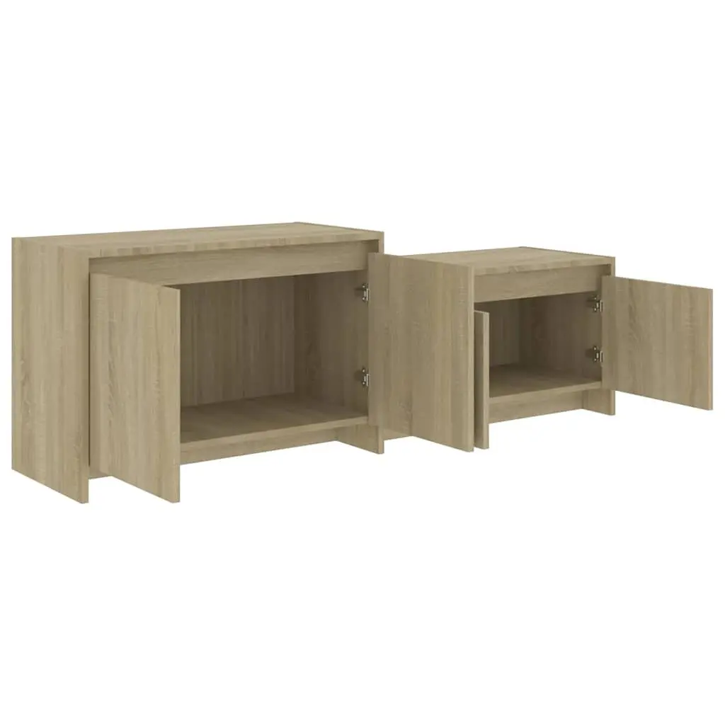 TV Cabinet with 4 Doors Beige Lowboard Living Room Media Storage Unit
