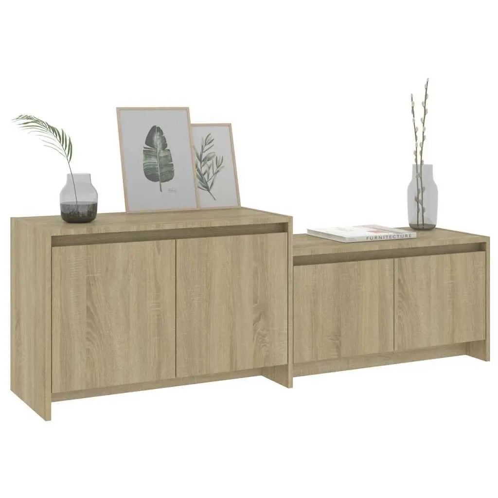 TV Cabinet with 4 Doors Beige Lowboard Living Room Media Storage Unit