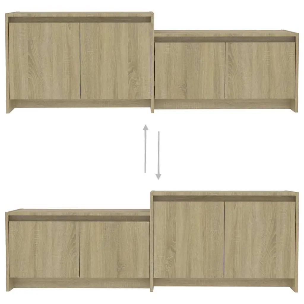 TV Cabinet with 4 Doors Beige Lowboard Living Room Media Storage Unit