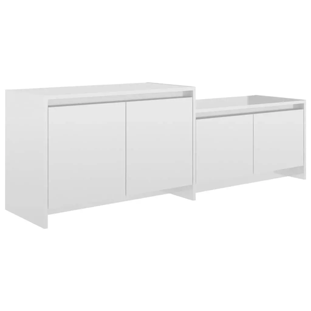 TV Cabinet 4 Door High Gloss White Storage Unit Living Room Lowboard Organiser