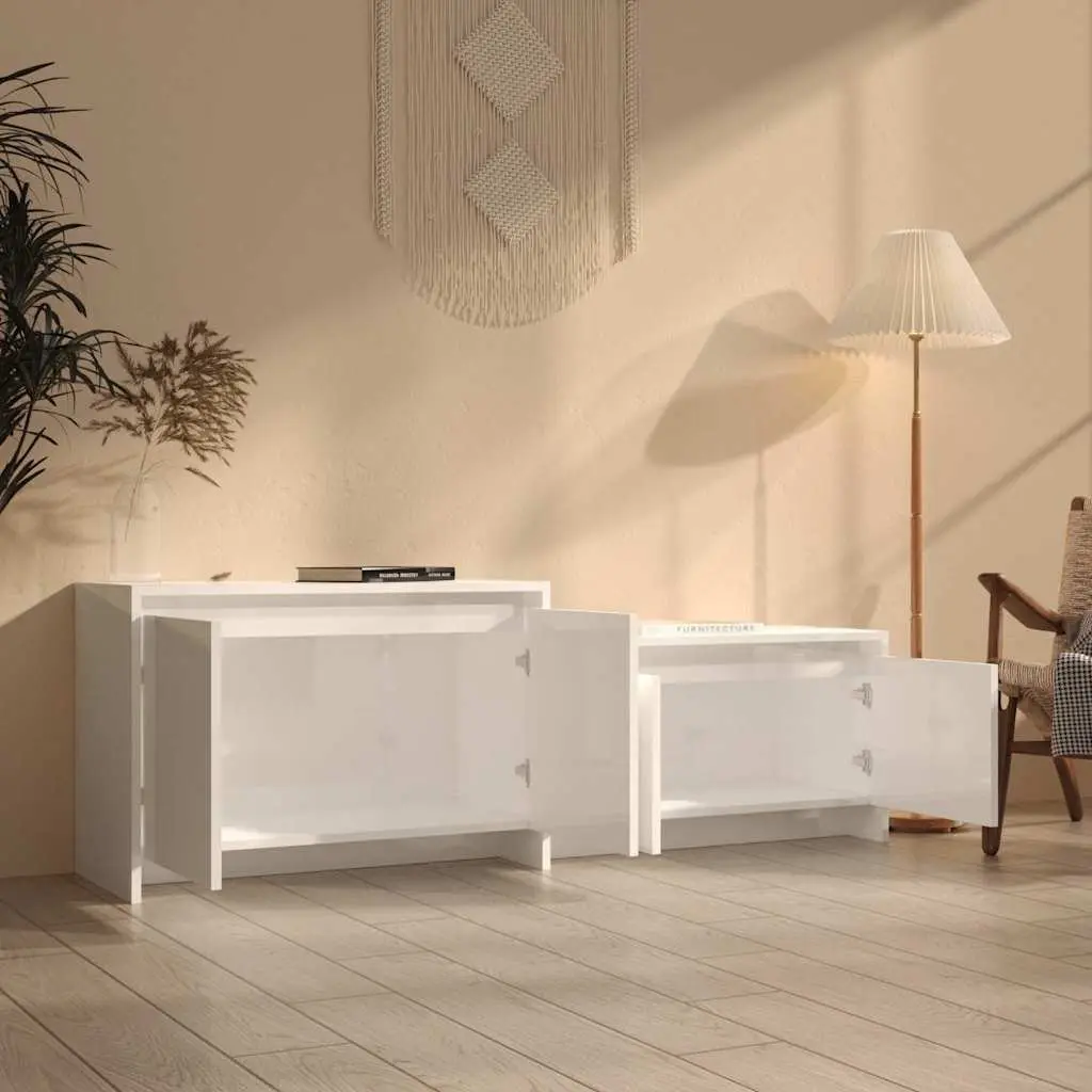 TV Cabinet 4 Door High Gloss White Storage Unit Living Room Lowboard Organiser