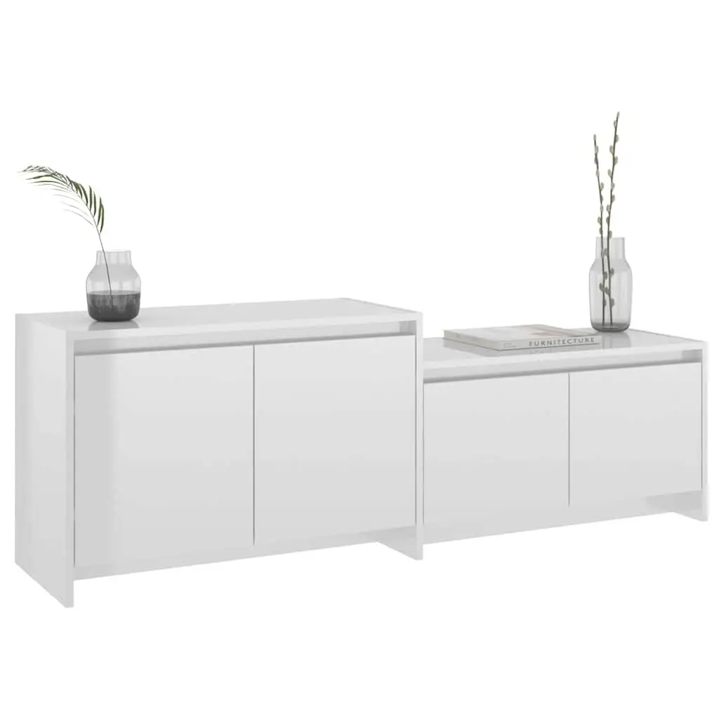TV Cabinet 4 Door High Gloss White Storage Unit Living Room Lowboard Organiser