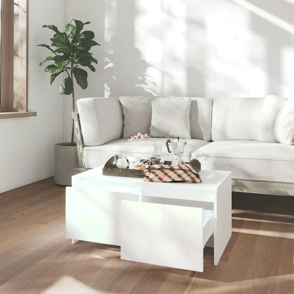 Coffee Table White Modern 90L x 50W x 41.5H cm with Storage Drawers