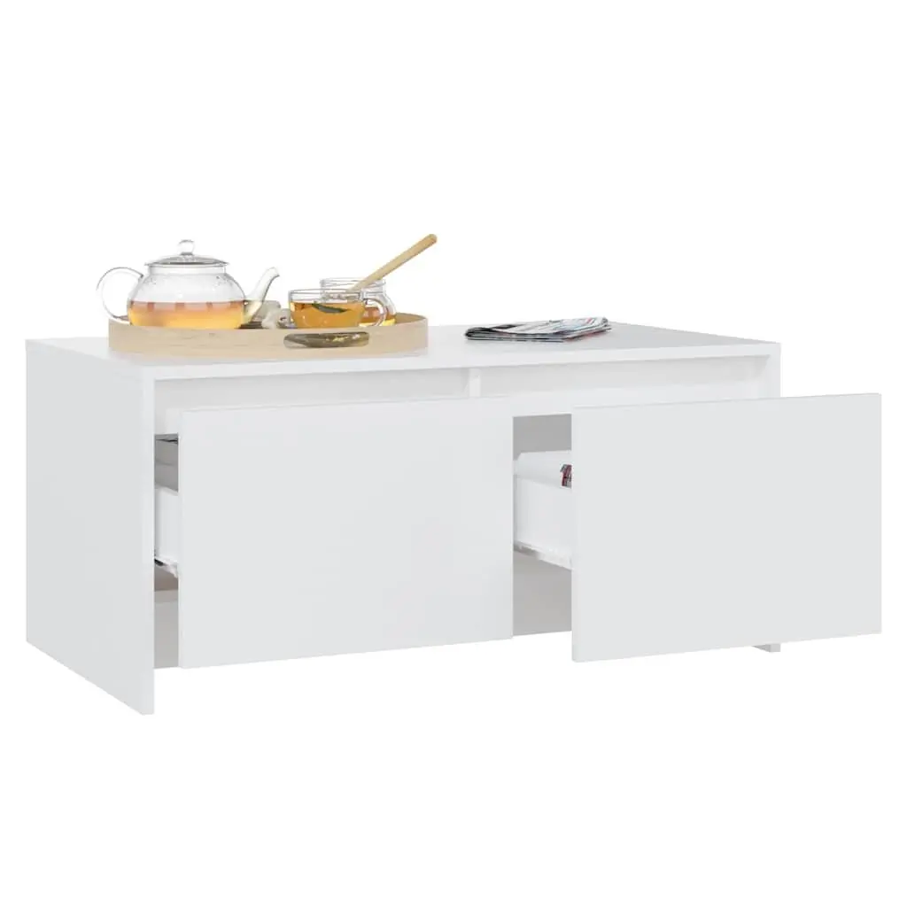 Coffee Table White Modern 90L x 50W x 41.5H cm with Storage Drawers
