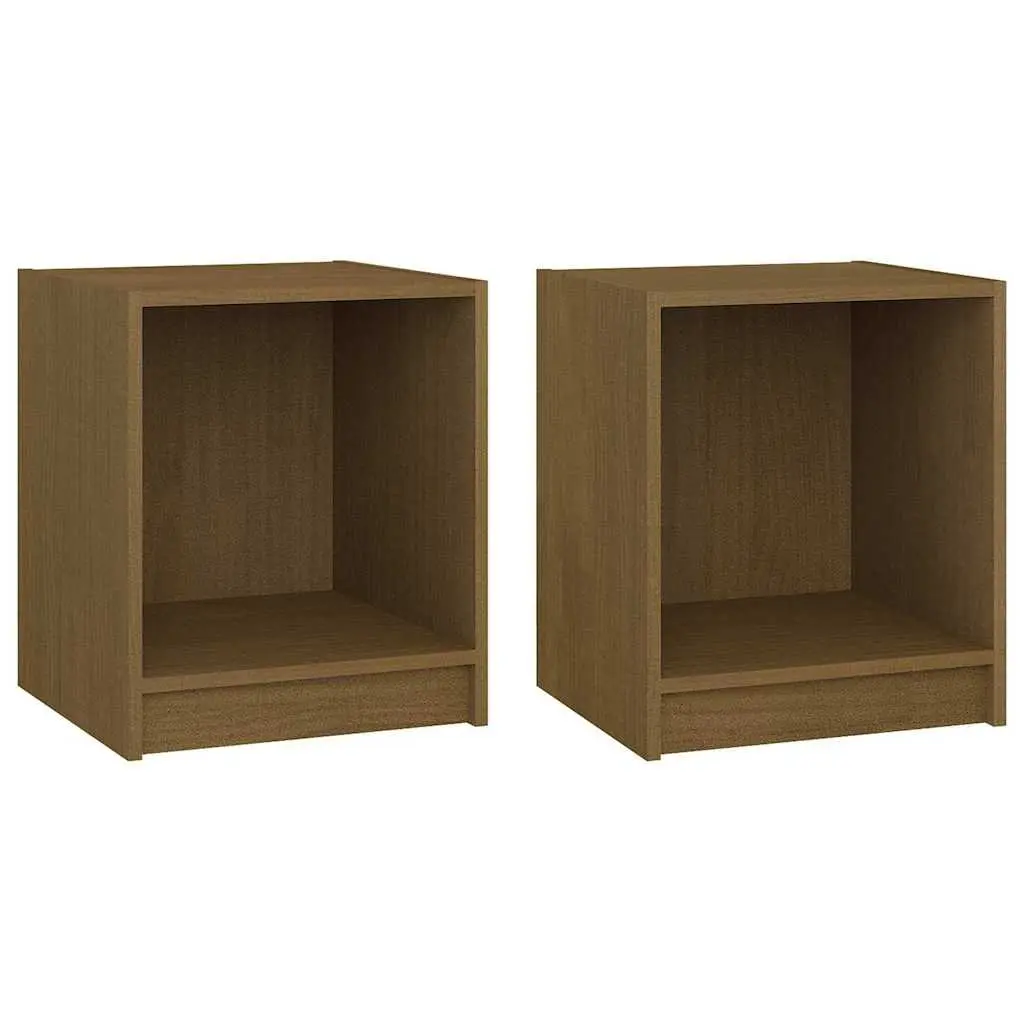 Bedside Cabinets Honey Brown Solid Pinewood 2 Piece Nightstand Storage