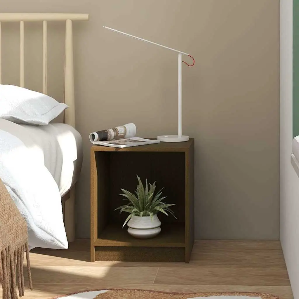 Bedside Cabinets Honey Brown Solid Pinewood 2 Piece Nightstand Storage