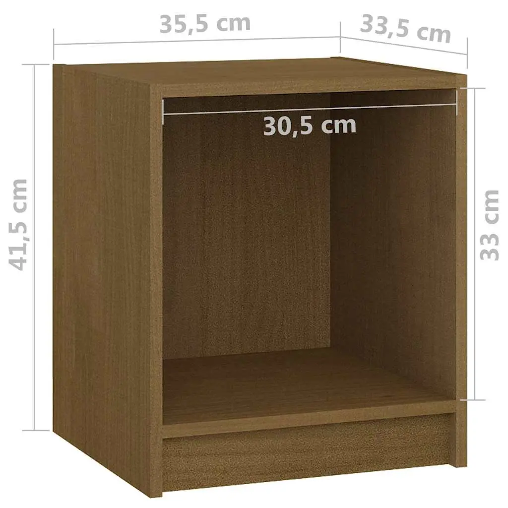 Bedside Cabinets Honey Brown Solid Pinewood 2 Piece Nightstand Storage