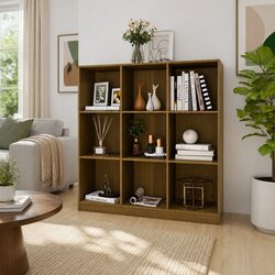 Compact Honey Brown Pinewood Bookcase with Storage