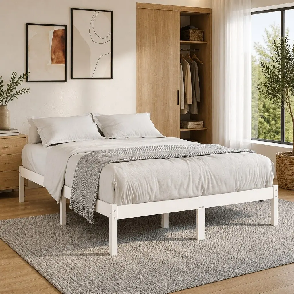 White Bed Frame 135x190 cm with Slatted Base