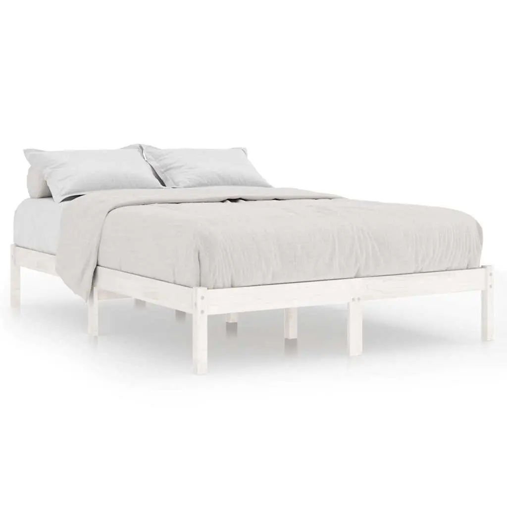 White Bed Frame 135x190 cm with Slatted Base