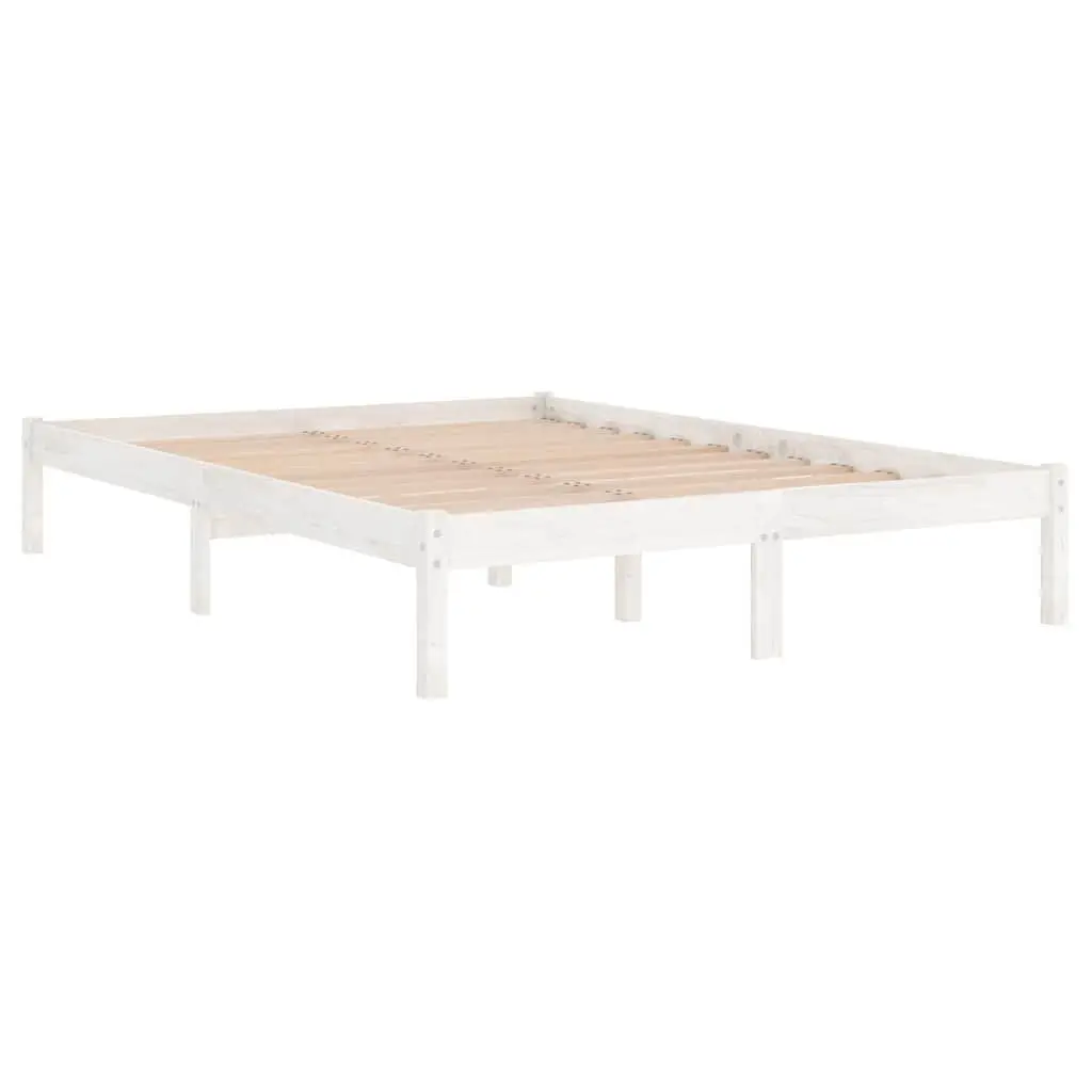 White Bed Frame 135x190 cm with Slatted Base