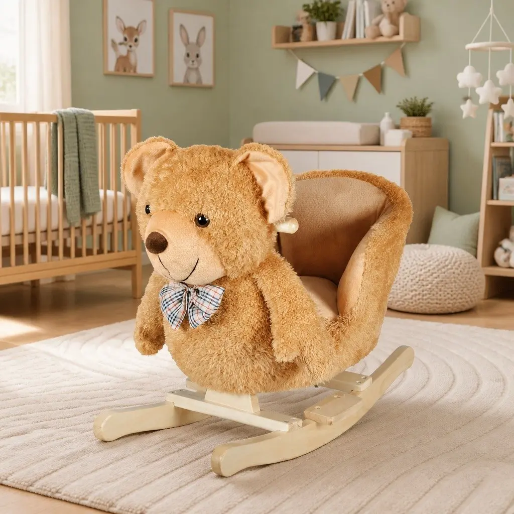 Plush Rocking Animal Teddy Bear Brown Baby Rocker Toy Toddler Bouncer Seat