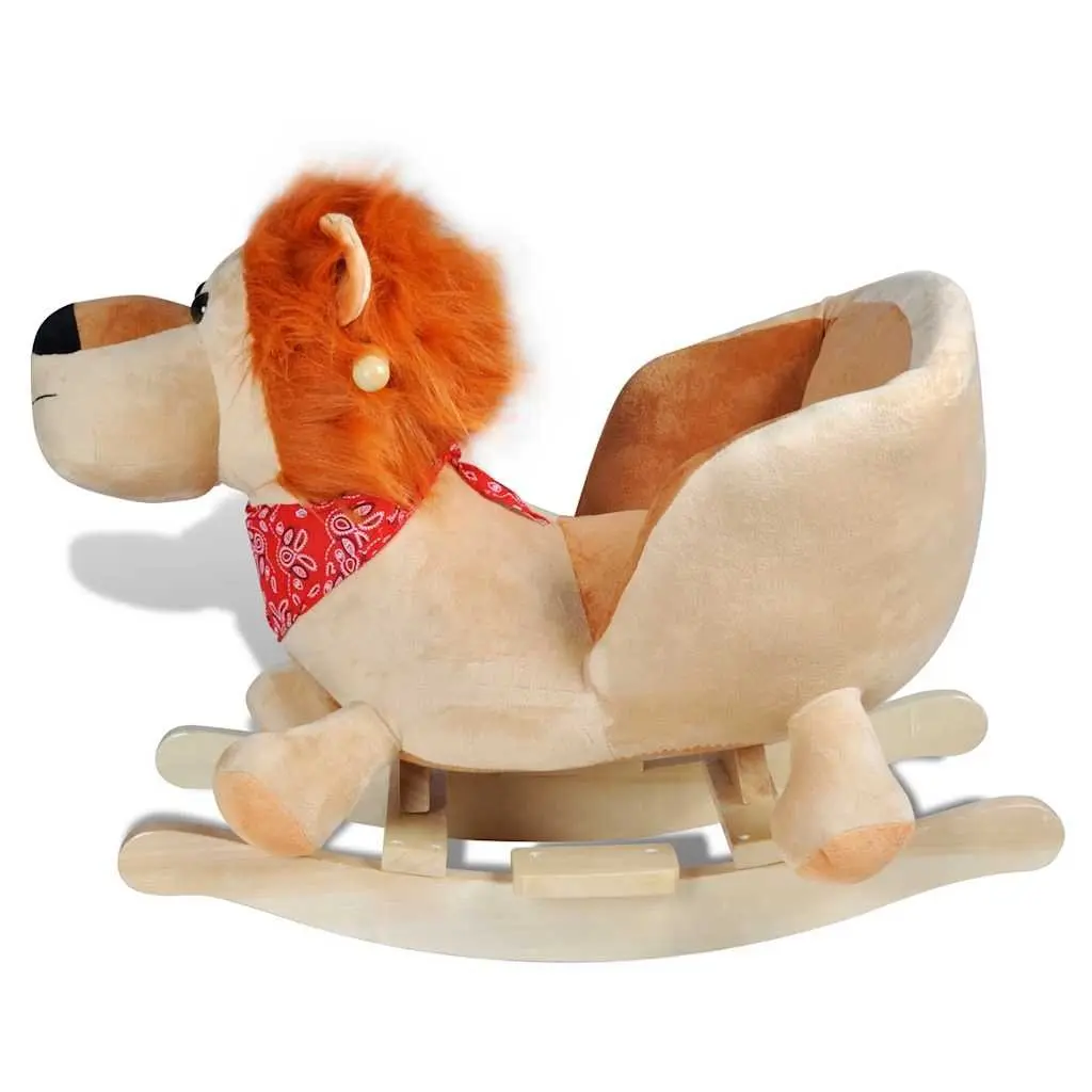 Rocking Animal Lion Plush Beige Baby Rocker Toy Padded Seat Gentle Rocking Motion