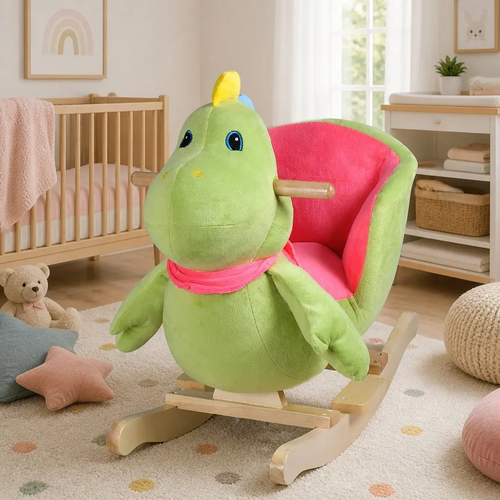 Dinosaur Baby Rocker Toy Green Soft Plush Padded Seat