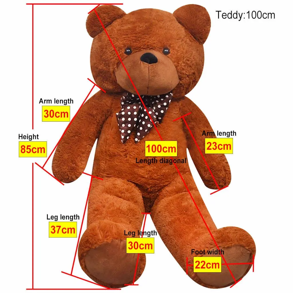 Stuffed Animal Brown 85cm XXL Soft Plush Teddy Bear with Patterned Bow Tie