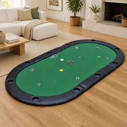 Poker Tabletop 10 Player Foldable Green Racetrack Cup Holders Gaming Table