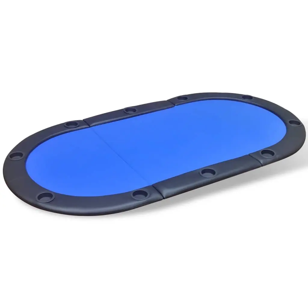Poker Tabletop Blue Foldable 10 Player Racetrack Padded Playing Surface with Cup Holders