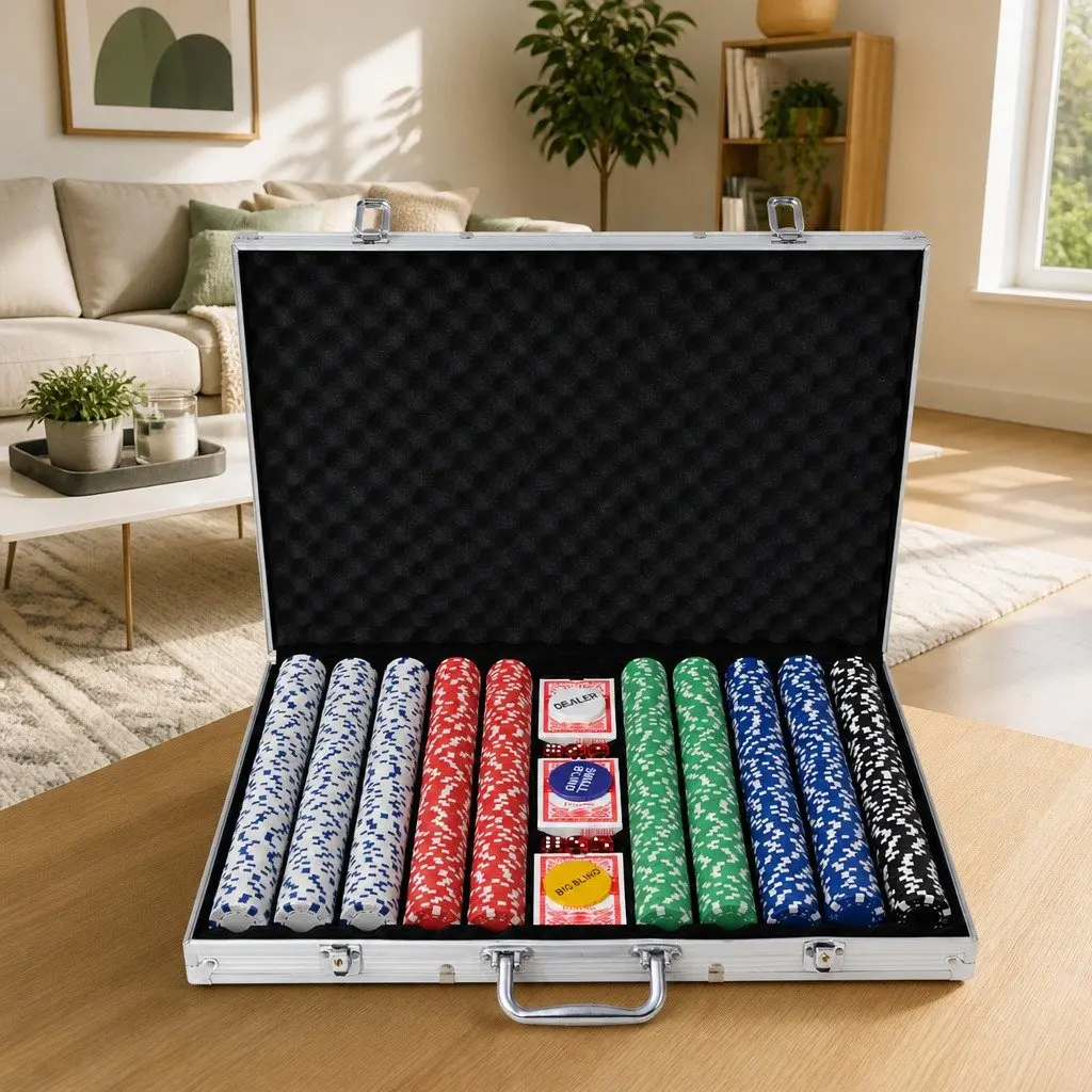 Poker Set 1000 Chips Aluminium Case Casino Dice Cards Buttons