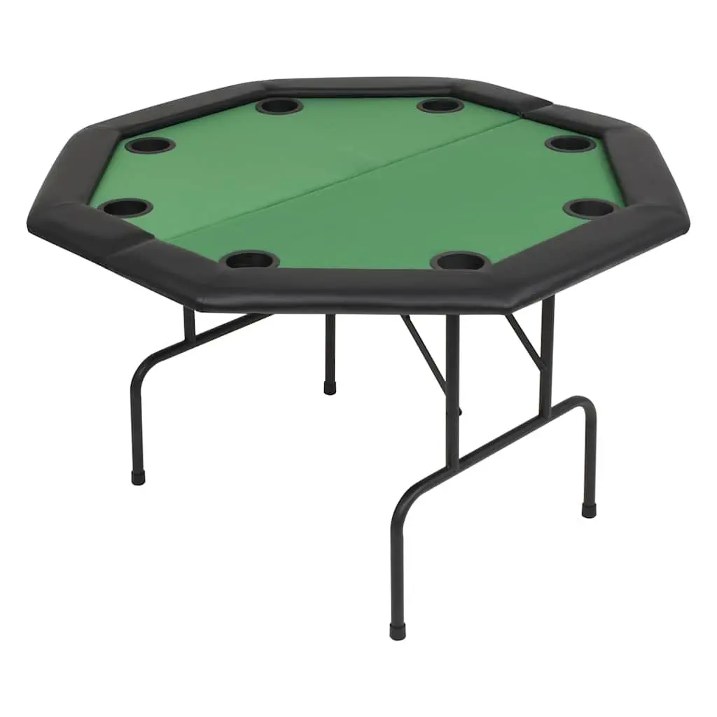 Folding Poker Table Green Octagonal 8 Player Cup Holders Padded Rim