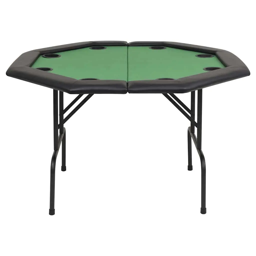 Folding Poker Table Green Octagonal 8 Player Cup Holders Padded Rim