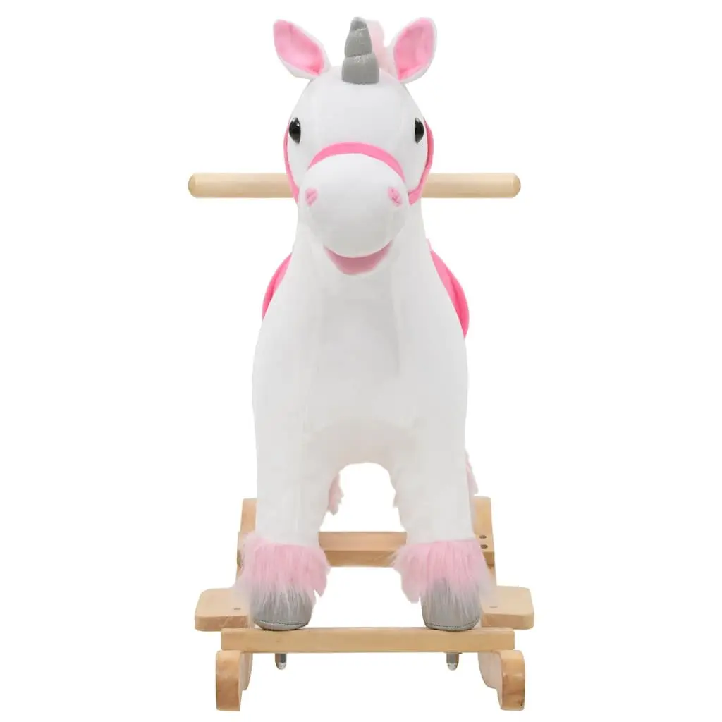 Rocking Unicorn Plush Toy White and Pink 65 x 32 x 58 cm Soft Plush Cover Metal Frame Wooden Base