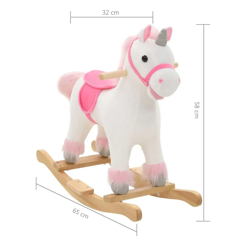 Rocking Unicorn Plush Toy White and Pink 65 x 32 x 58 cm Soft Plush Cover Metal Frame Wooden Base