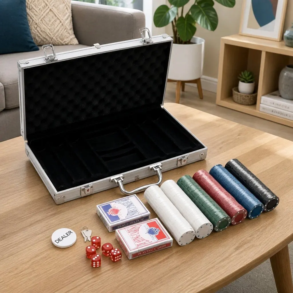 Poker Chip Set 300 Pieces Classic Casino Colour 4g Chips with Dice Cards Dealer Button Carry Case