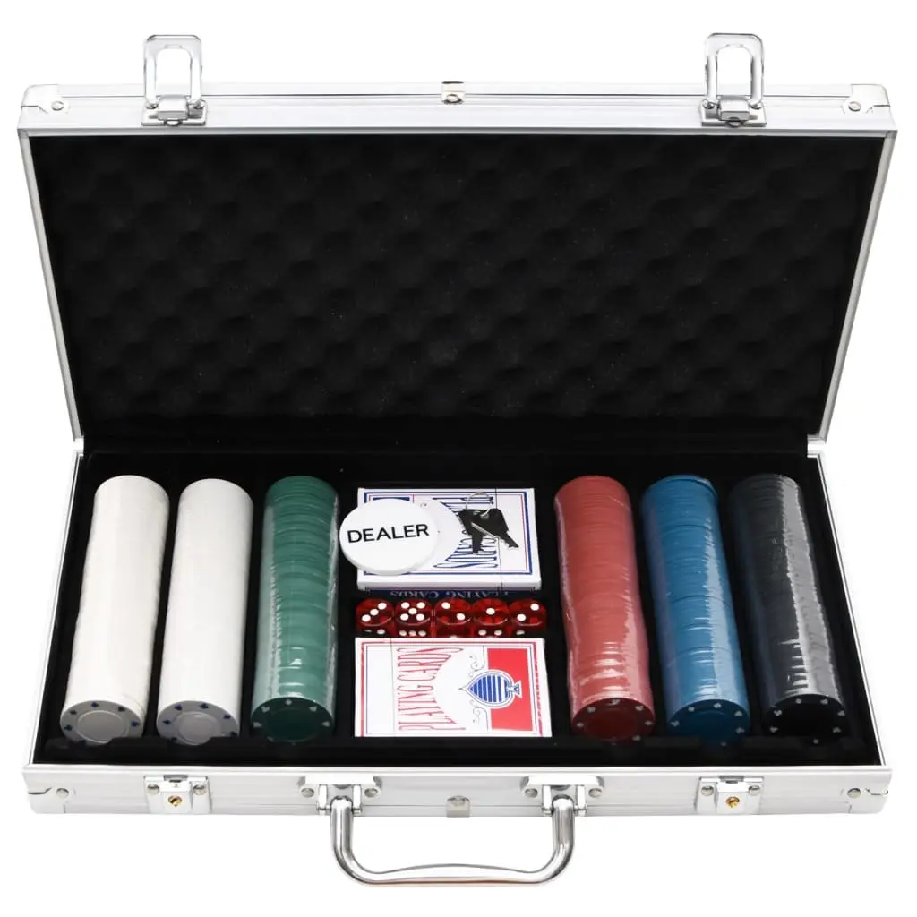 Poker Chip Set 300 Pieces Classic Casino Colour 4g Chips with Dice Cards Dealer Button Carry Case