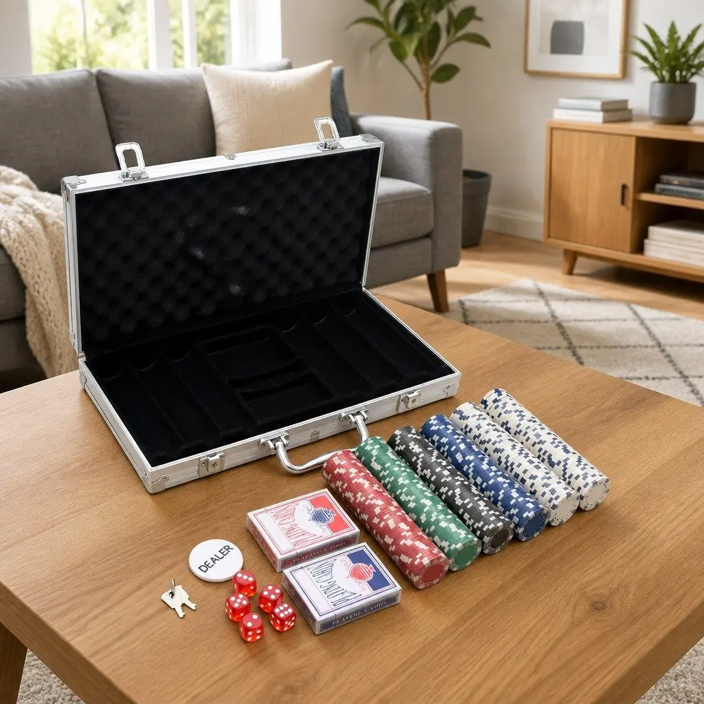 Poker Chip Set Classic Casino Colours 300 Pieces 11.5g Includes Cards Dice Dealer Button Carry Case