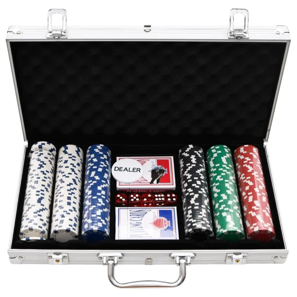 Poker Chip Set Classic Casino Colours 300 Pieces 11.5g Includes Cards Dice Dealer Button Carry Case