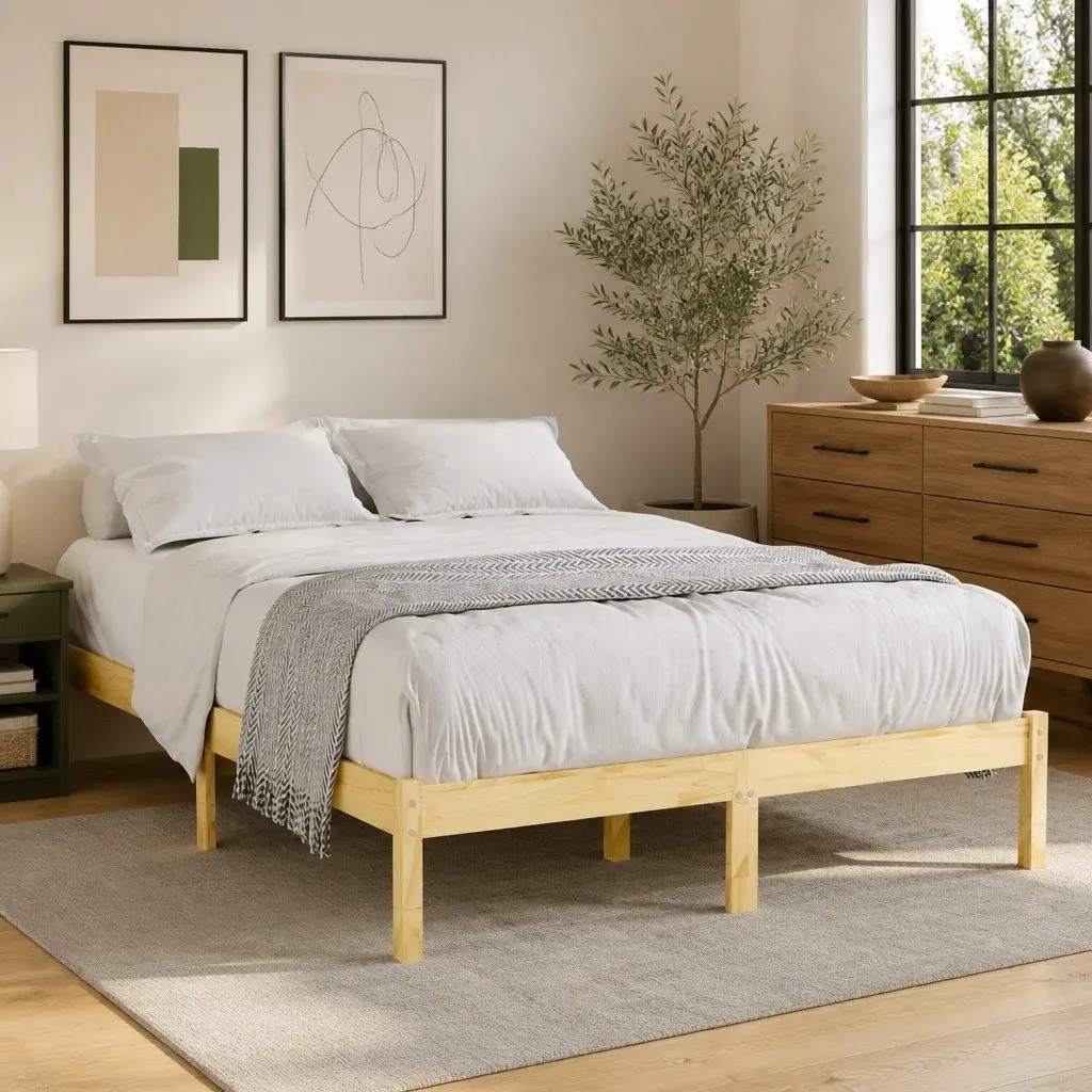 Bed Frame King Size Solid Wood Bedroom Furniture Wooden Bedstead 183x203 cm