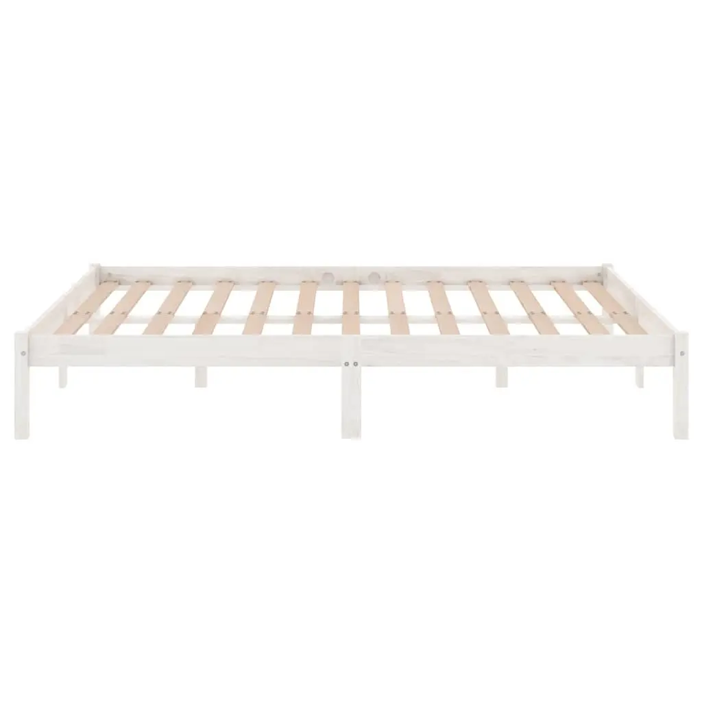 White Solid Wood King Bed Frame 183x203cm Modern Bedroom Furniture Slatted Base
