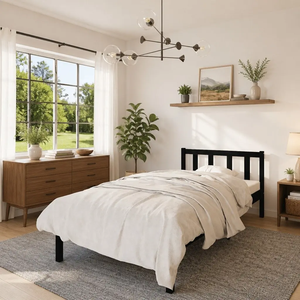 Solid Wood Bed Frame Black 90x190 cm Single Size Durable Construction