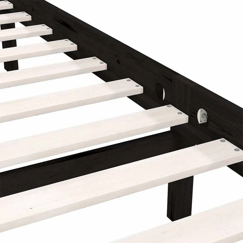 Solid Wood Bed Frame Black 90x190 cm Single Size Durable Construction