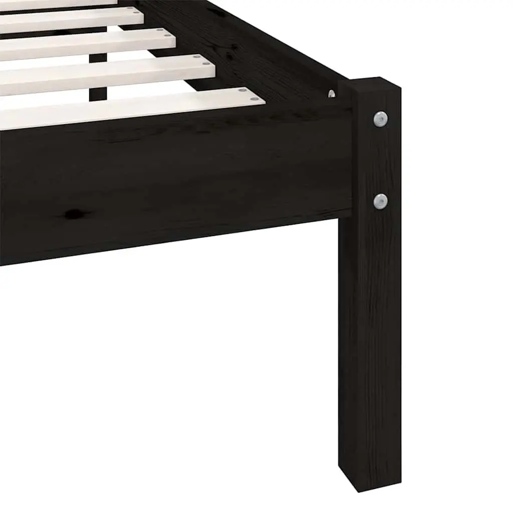 Bed Frame Black Solid Wood 135x190 cm Slatted Base Modern Bedroom Furniture