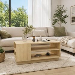 Concise and Stylish Brown Coffee Table with Shelves