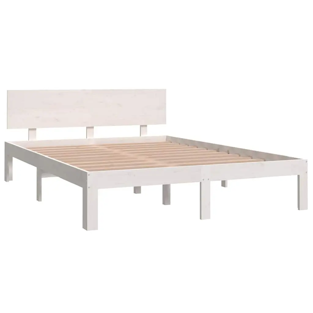 Wooden Bed Frame White 150x200cm Modern Solid Pine Wood Slatted Base Bedroom