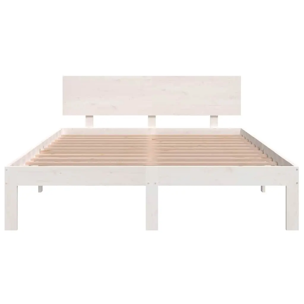 Wooden Bed Frame White 150x200cm Modern Solid Pine Wood Slatted Base Bedroom