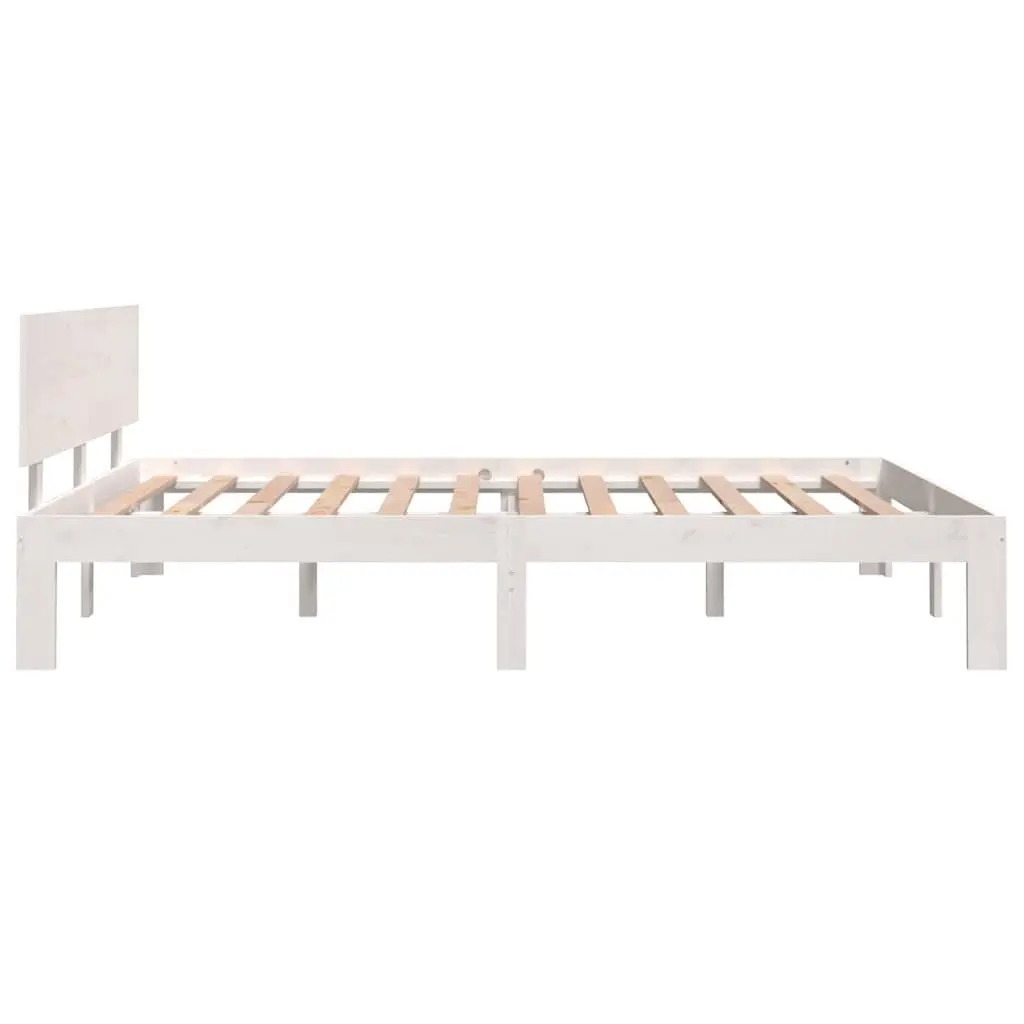 Wooden Bed Frame White 150x200cm Modern Solid Pine Wood Slatted Base Bedroom